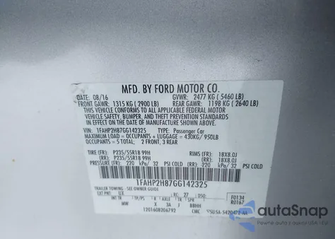 2016 Ford Taurus Sel z USA, uszkodzony, nr VIN 1FAHP2H87GG142325